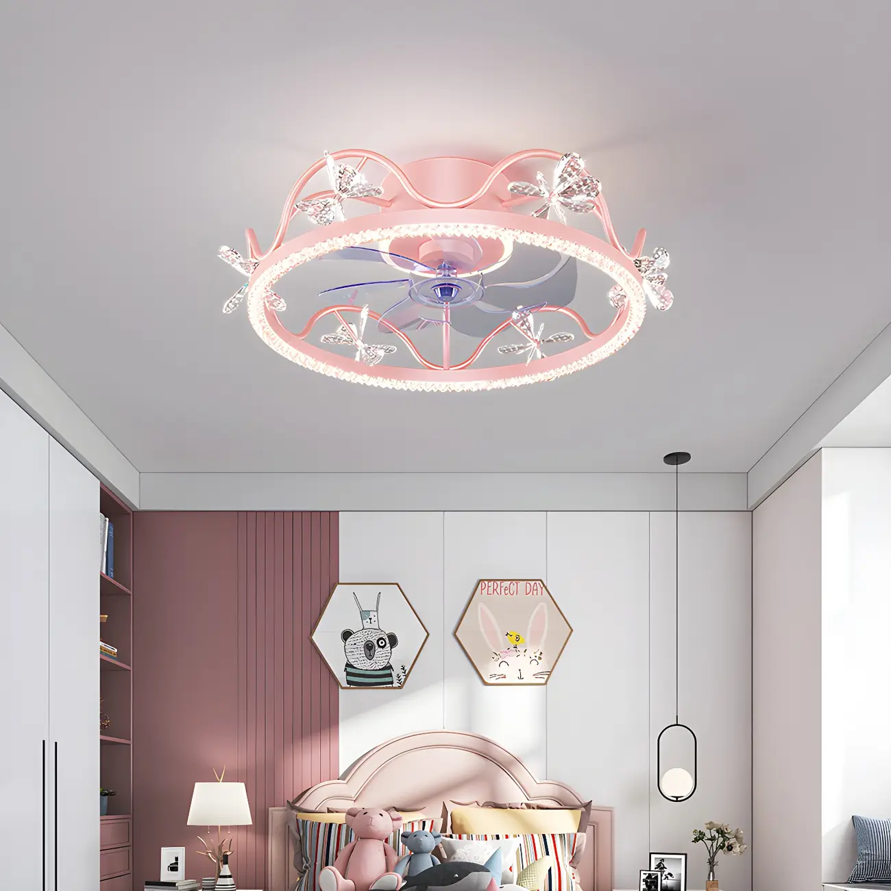 Elegant Kids Room Flush LED Ceiling Fan with Crystal & Light Image - 1 | homeyfad