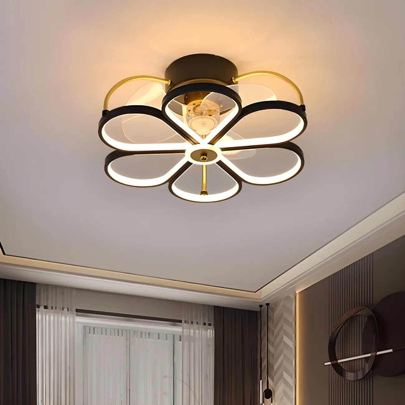 Living Room Modern Metal Flower Ceiling Fan with Light Image - 1 | homeyfad