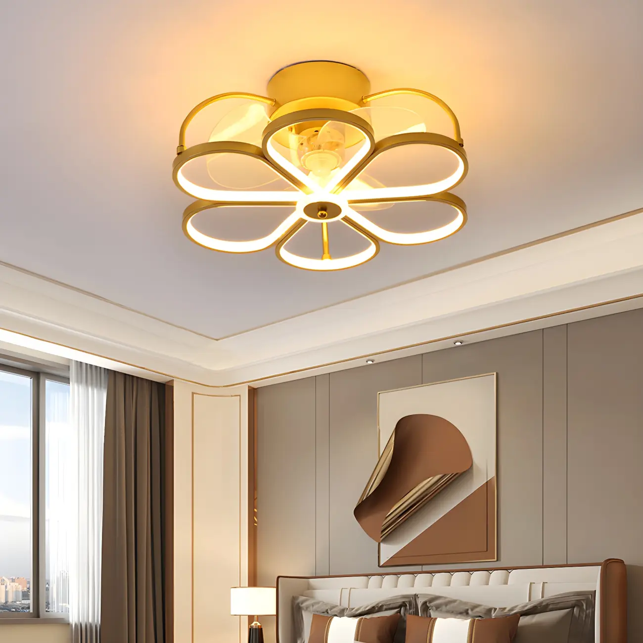 Living Room Modern Metal Flower Ceiling Fan with Light Image - 2 | homeyfad