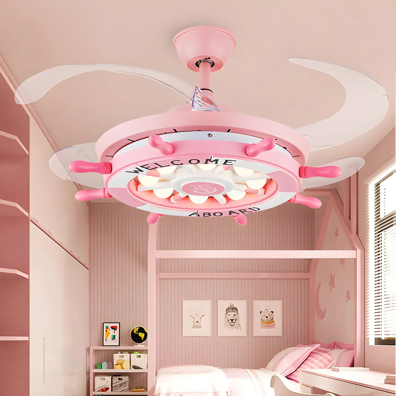 Kids Room Wheel 4 Blade LED Ceiling Fan with Light Image - 1 | homeyfad