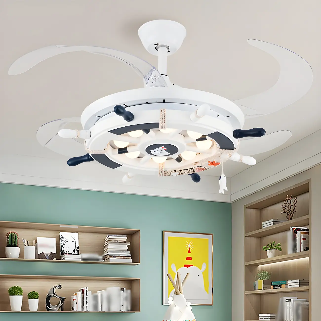 Kids Room Wheel 4 Blade LED Ceiling Fan with Light Image - 2 | homeyfad
