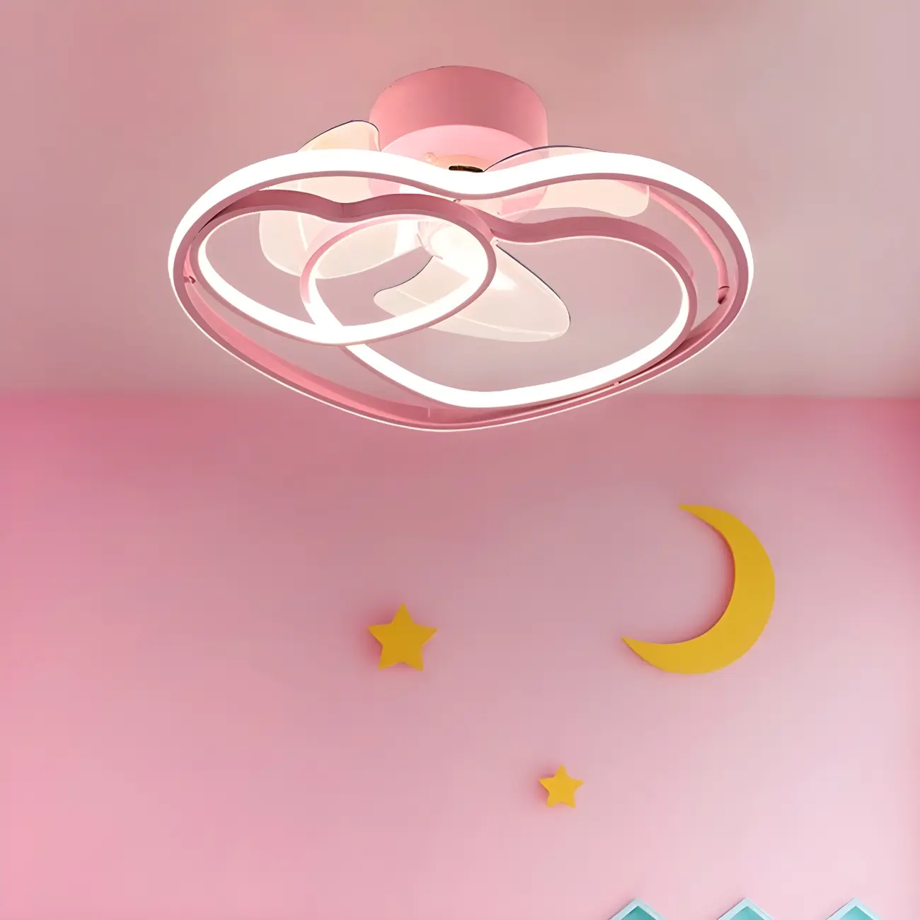Kids Room Heart-Shaped Remote LED Ceiling Fan with Light Image - 1 | homeyfad