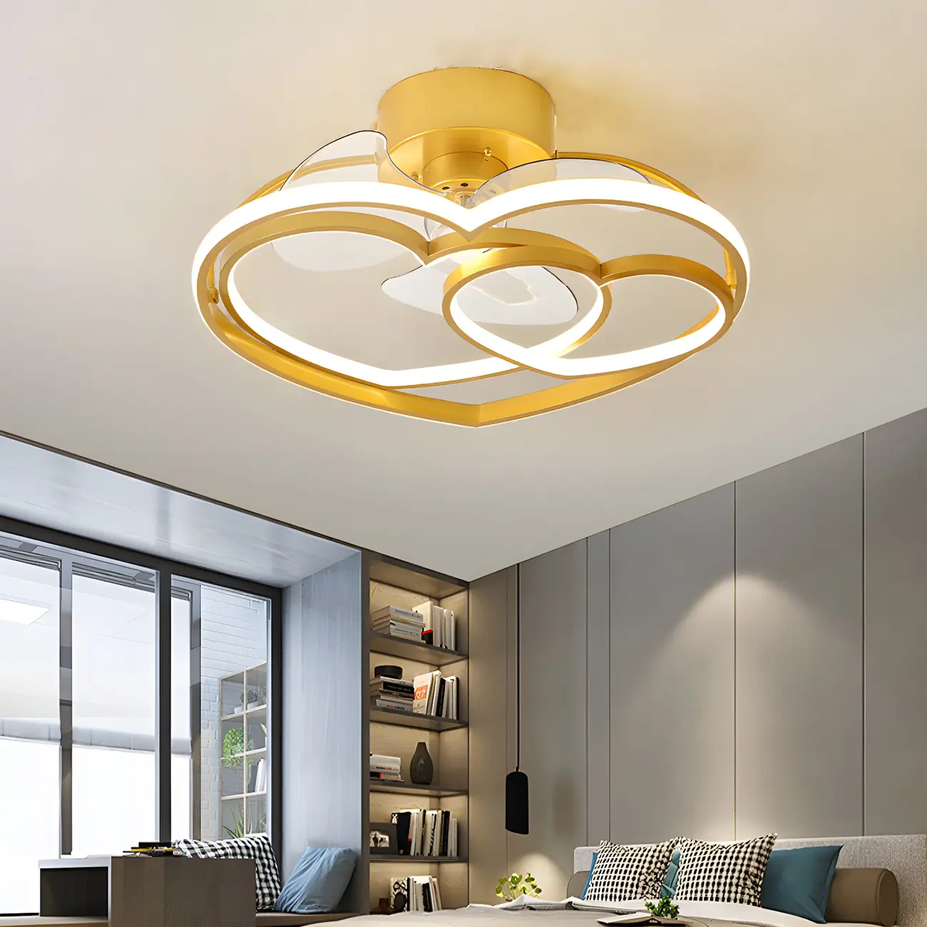 Kids Room Heart-Shaped Remote LED Ceiling Fan with Light Image - 2 | homeyfad