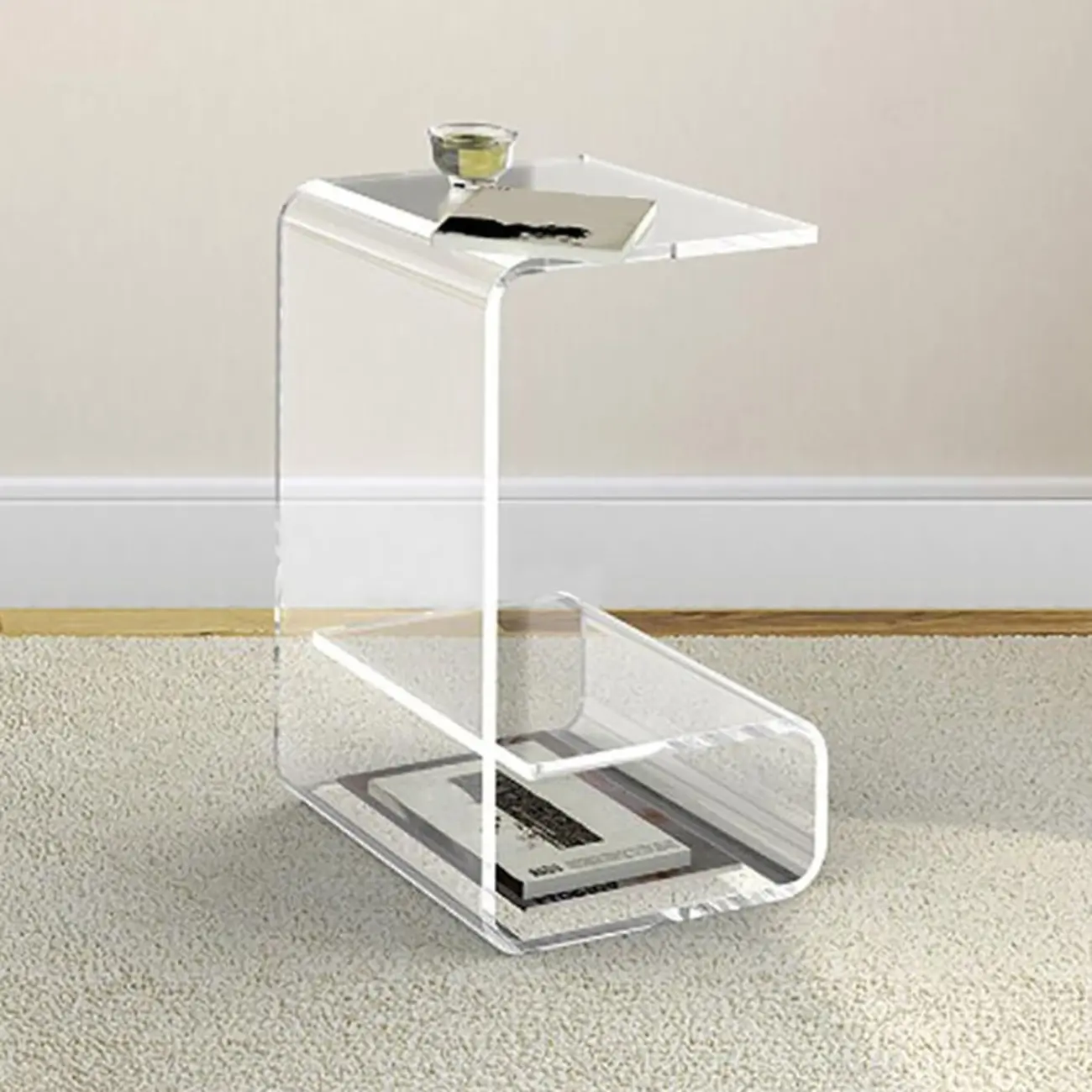 Minimalist Acrylic C-Shaped Side Table with Storage Image - 9 | homeyfad