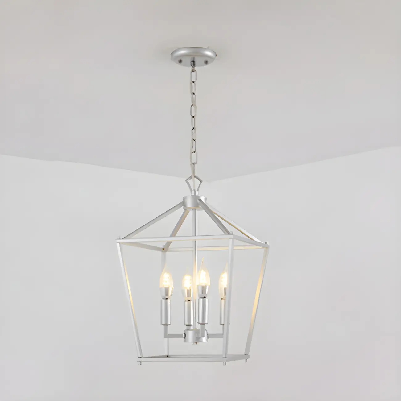 Gold Lantern Metal Frame Modern Linear Chandelier Light Image - 7 | homeyfad