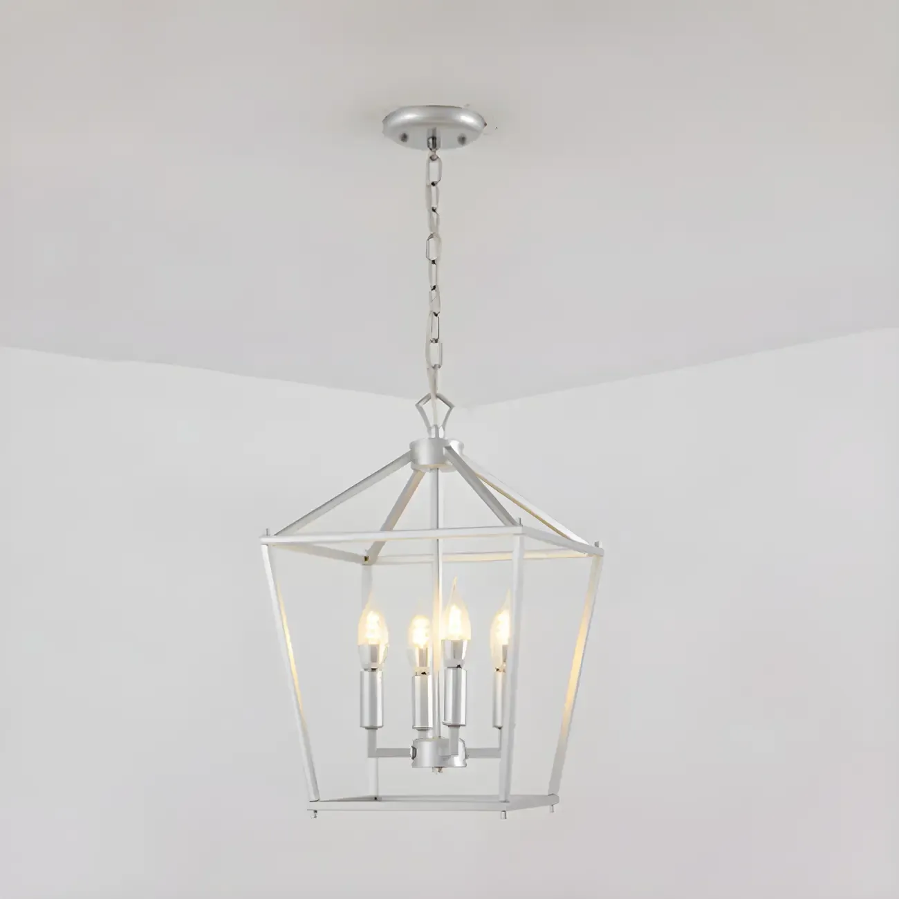 Gold Lantern Metal Frame Modern Linear Chandelier Light Image - 7