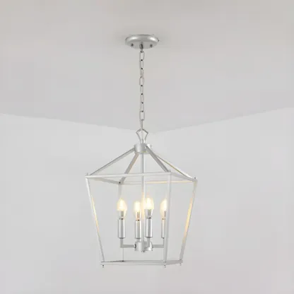 Gold Lantern Metal Frame Modern Linear Chandelier Light Image - 7