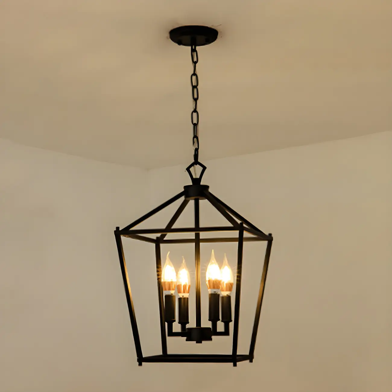 Gold Lantern Metal Frame Modern Linear Chandelier Light Image - 8 | homeyfad