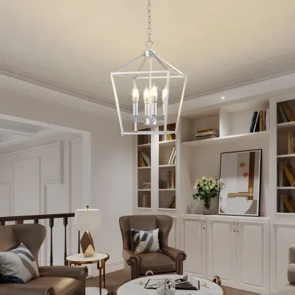 Gold Lantern Metal Frame Modern Linear Chandelier Light Image - 3