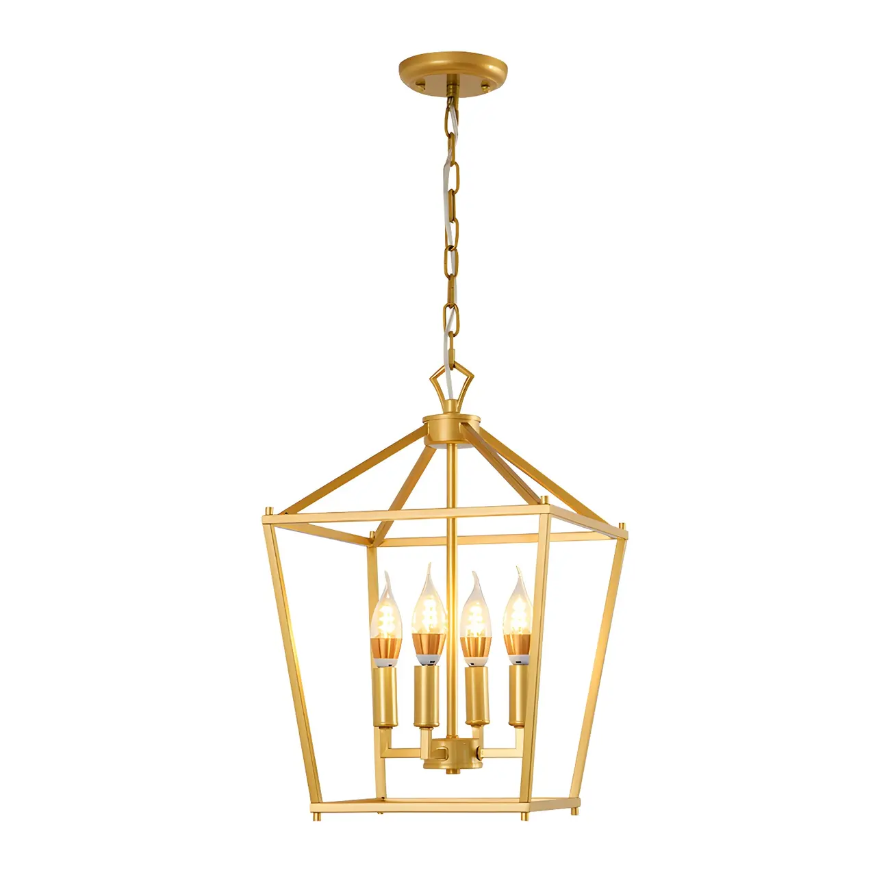 Gold Lantern Metal Frame Modern Linear Chandelier Light Image - 10 | homeyfad