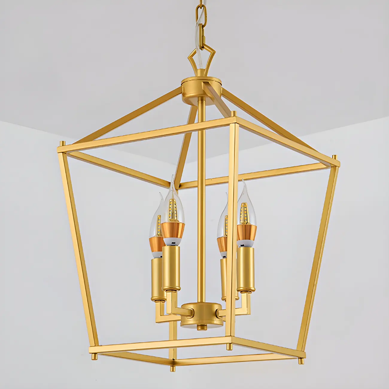 Gold Lantern Metal Frame Modern Linear Chandelier Light Image - 11 | homeyfad
