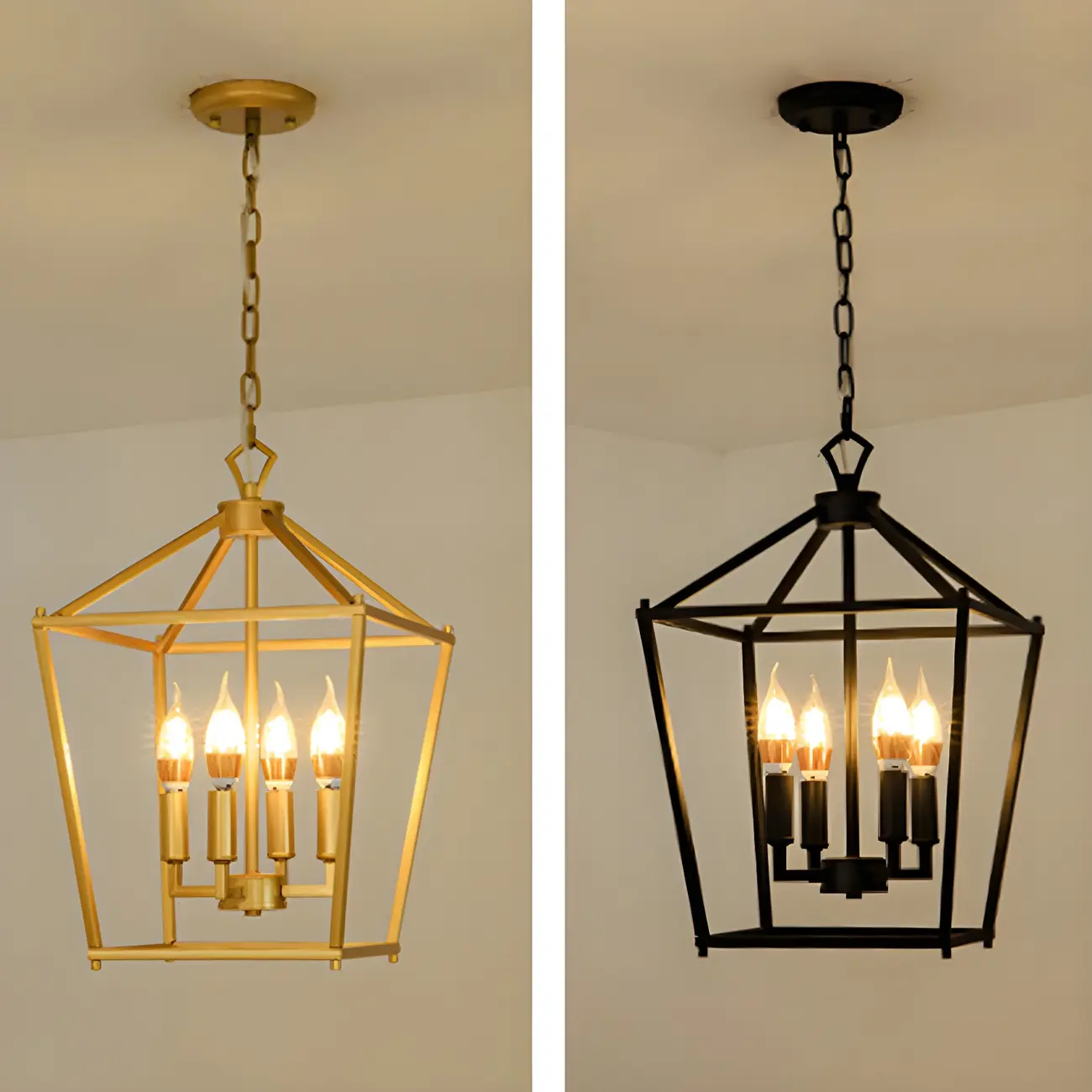 Gold Lantern Metal Frame Modern Linear Chandelier Light Image - 14 | homeyfad