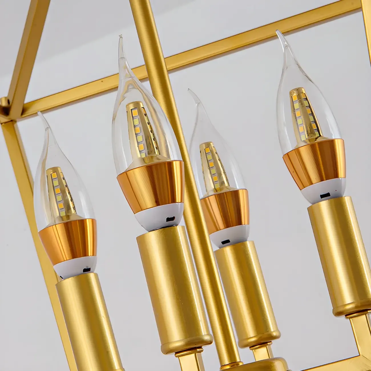 Gold Lantern Metal Frame Modern Linear Chandelier Light Image - 17