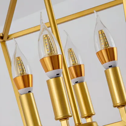 Gold Lantern Metal Frame Modern Linear Chandelier Light Image - 17