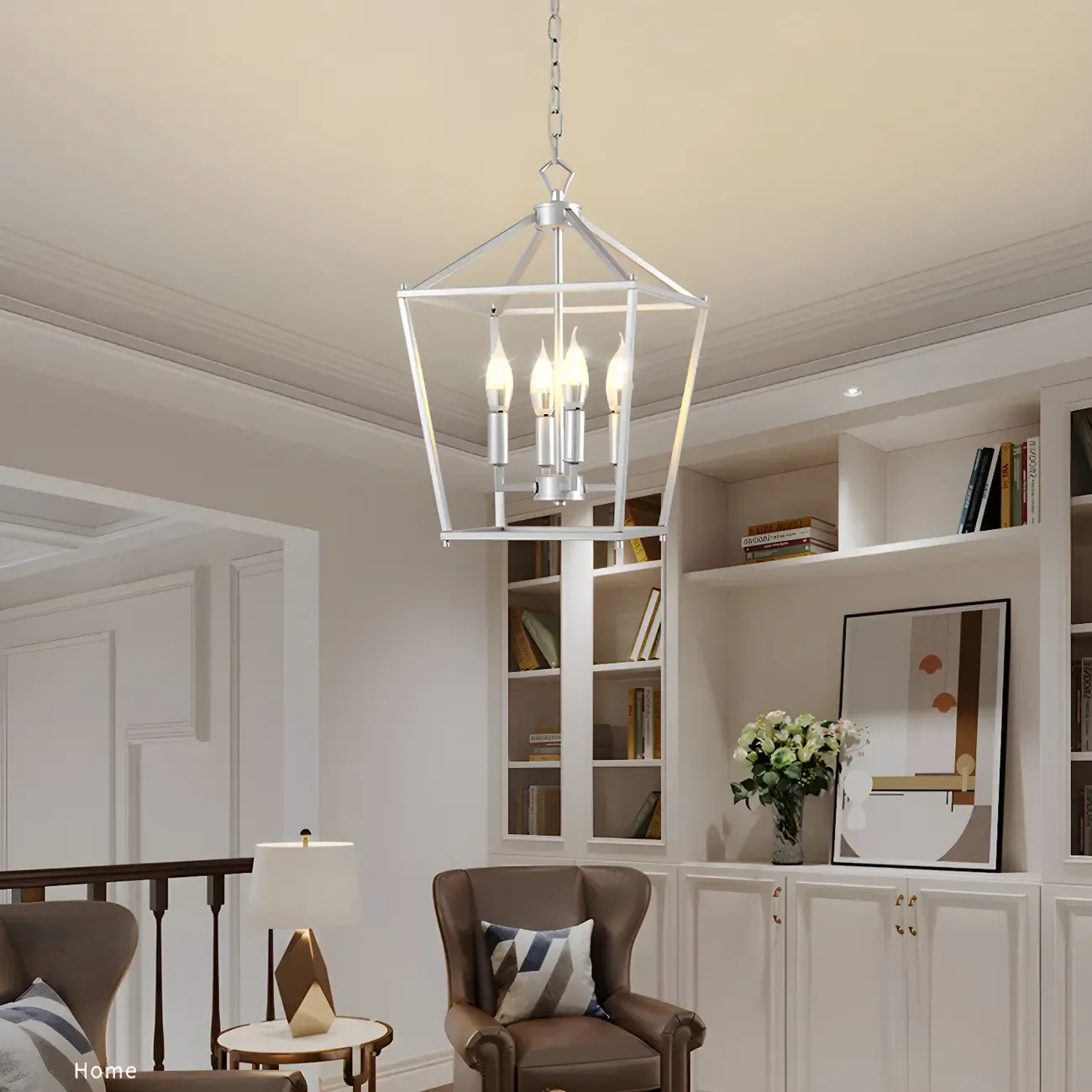 Gold Lantern Metal Frame Modern Linear Chandelier Light Image - 4