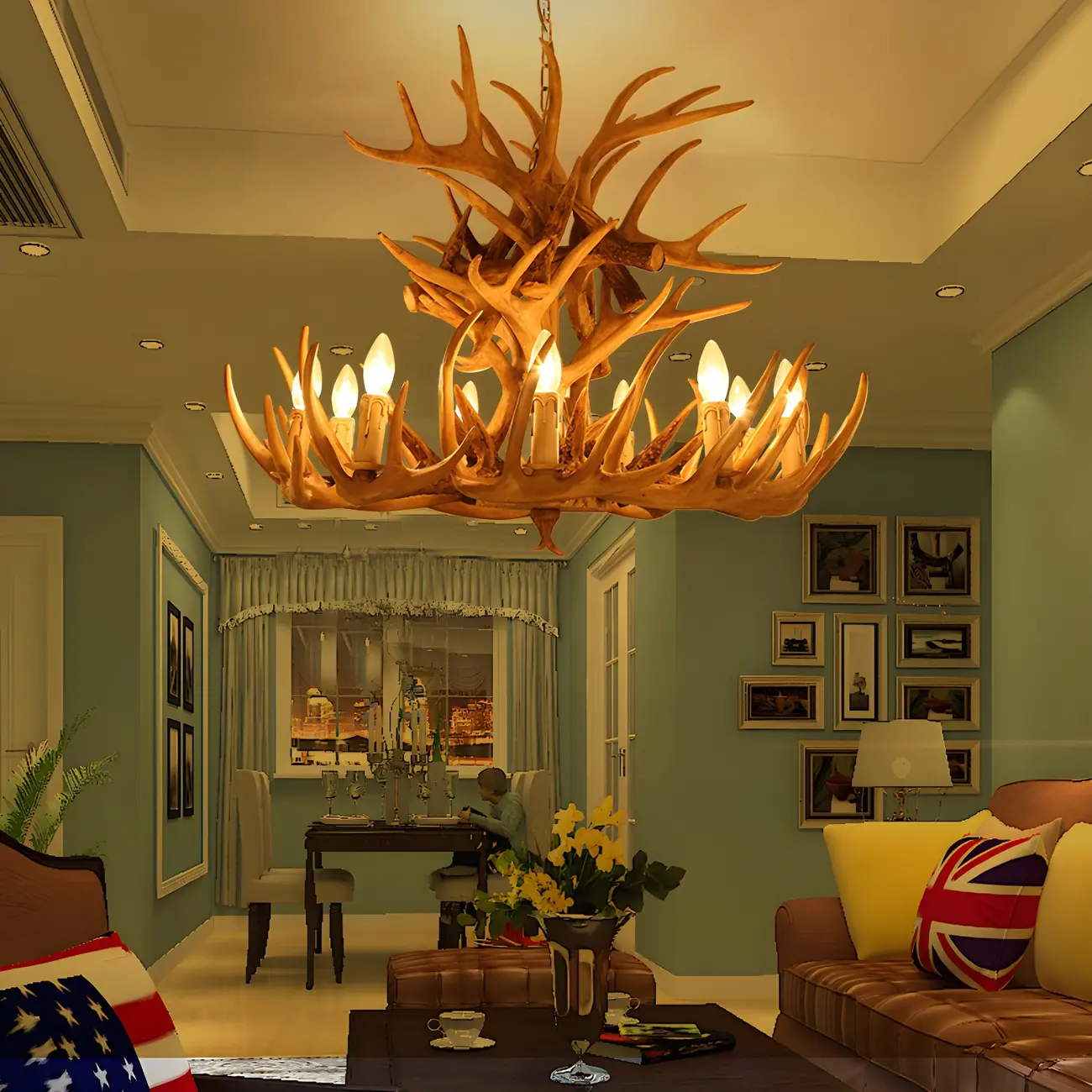 Rustic Large Antler Candelabra Chandelier with 2 Tiers | homeyfad