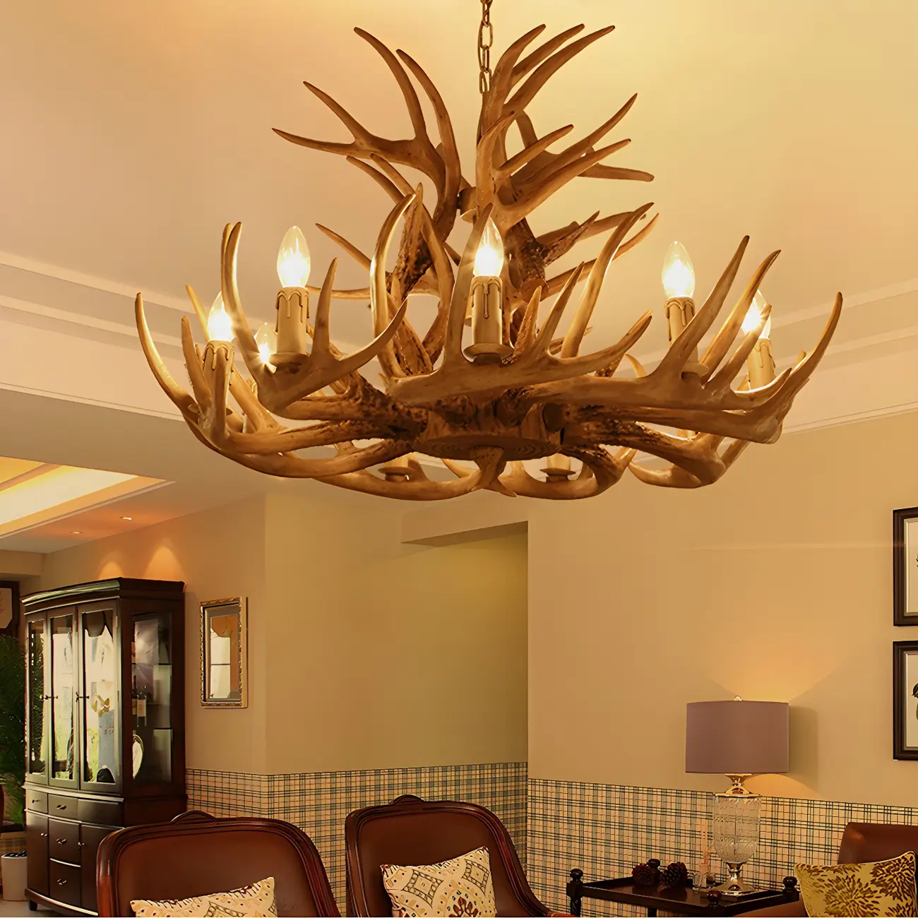 Rustic Large Antler Candelabra Chandelier with 2 Tiers  Image - 4 | homeyfad