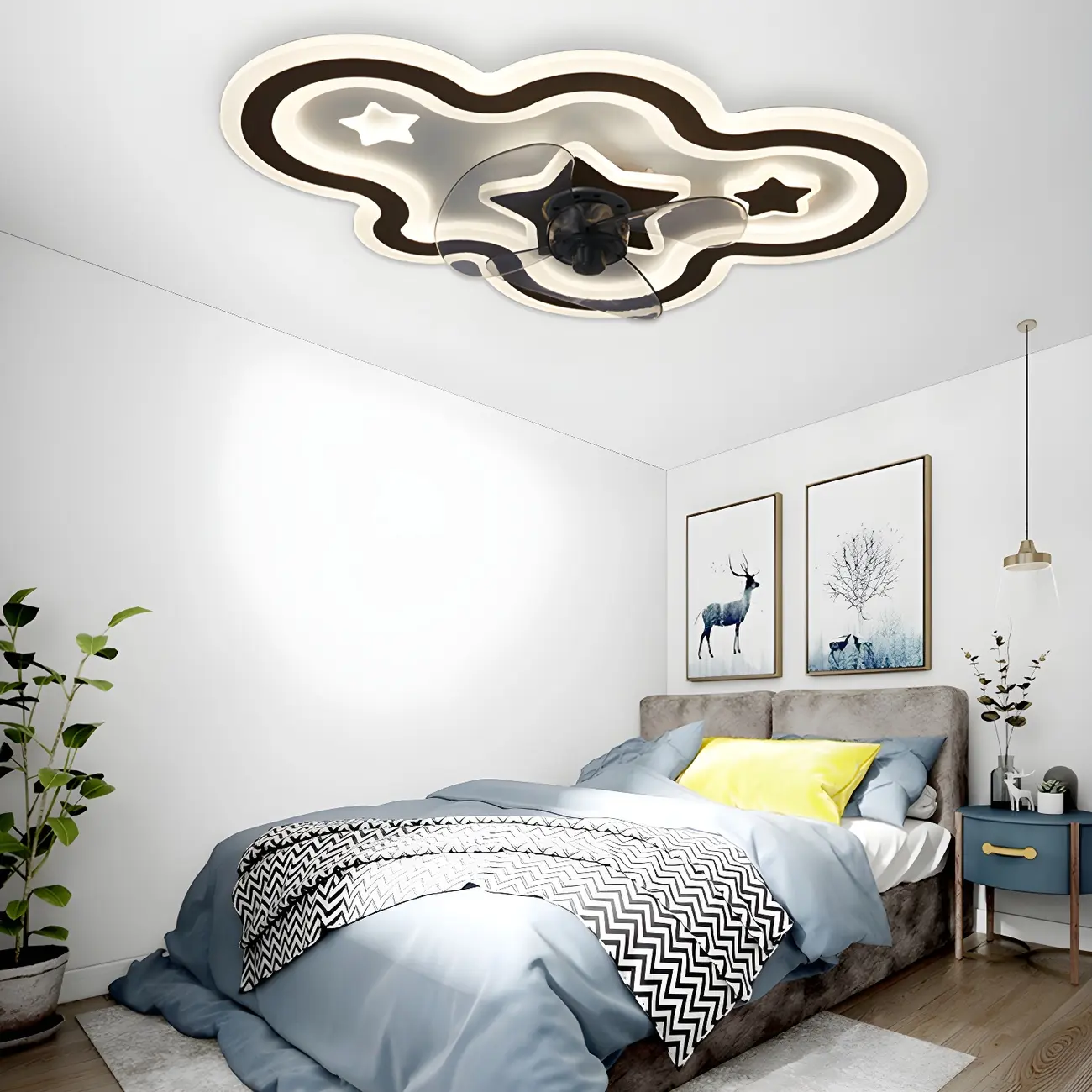 Kids Cloud Flushmount LED Ceiling Fan with Light Image - 2 | homeyfad