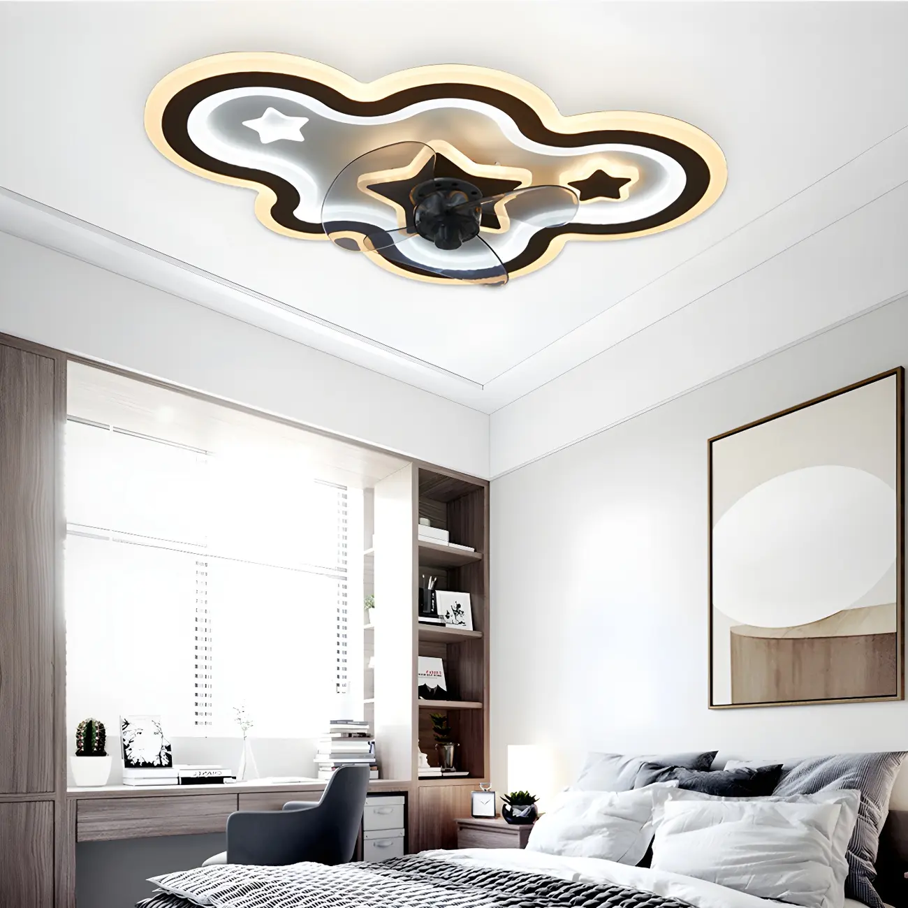 Kids Cloud Flushmount LED Ceiling Fan with Light Image - 1 | homeyfad