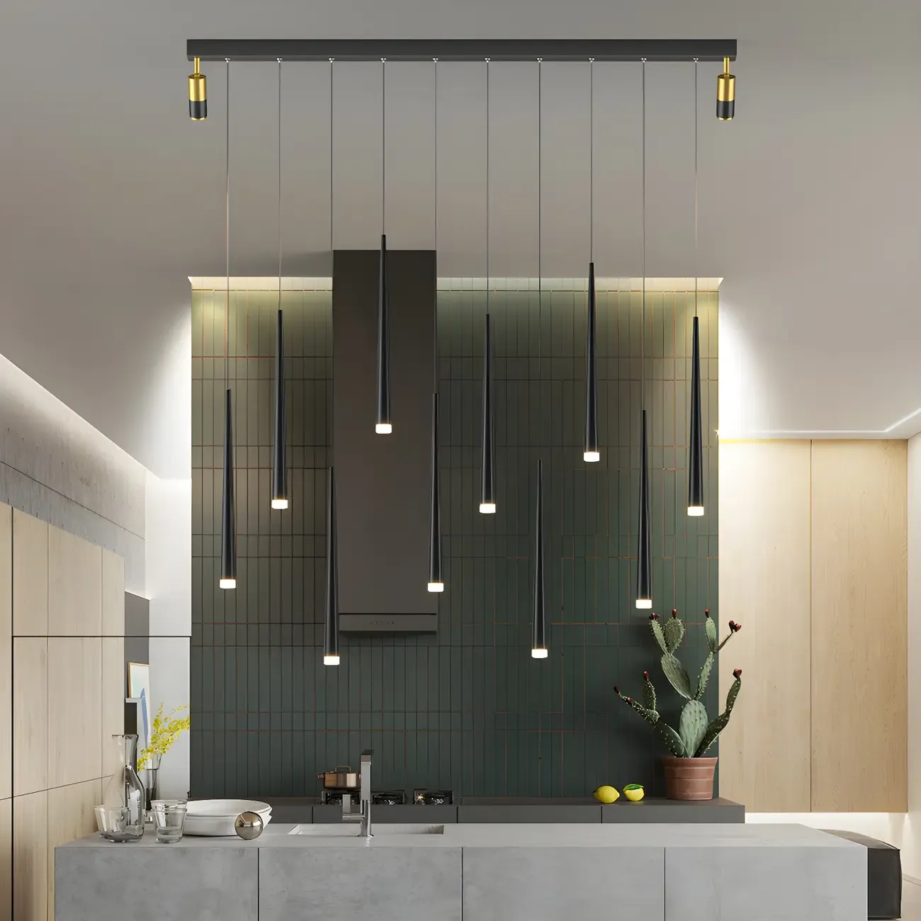 Modern Adjustable LED Black Pendant Light for Kitchen Image - 5