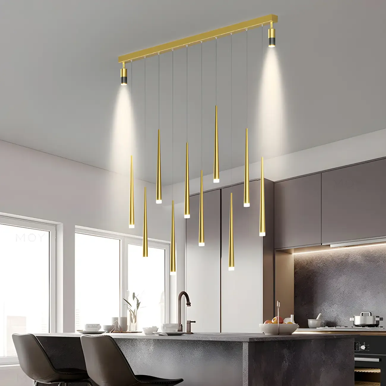 Modern Adjustable LED Black Pendant Light for Kitchen Image - 7