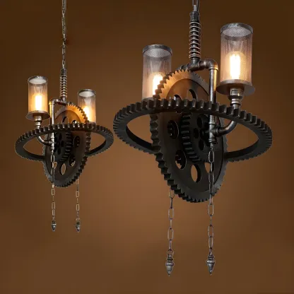 Black Metal Gear Industrial Steampunk Chandelier