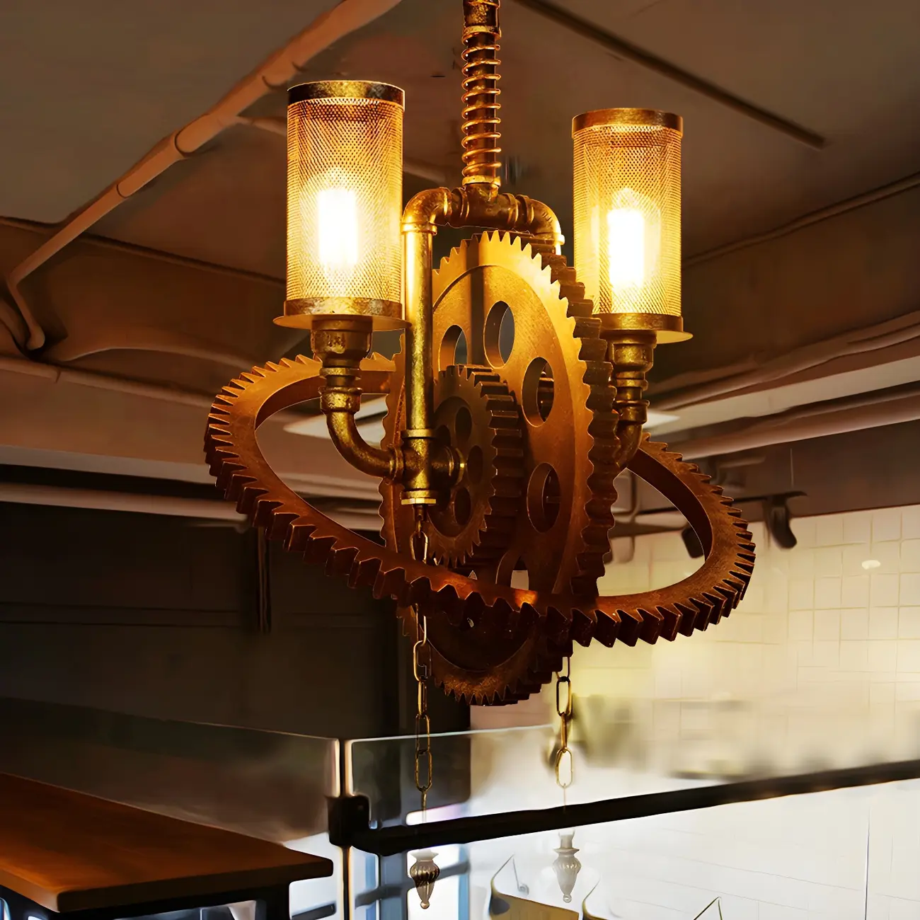 Black Metal Gear Industrial Steampunk Chandelier | homeyfad