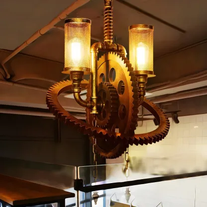 Black Metal Gear Industrial Steampunk Chandelier