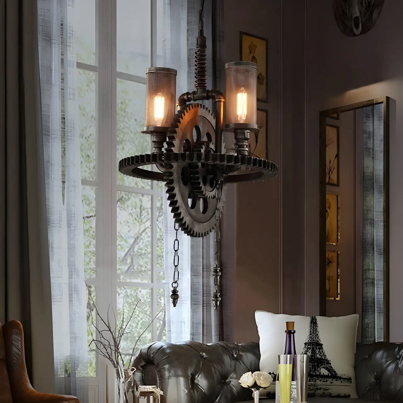 Black Metal Gear Industrial Steampunk Chandelier | homeyfad