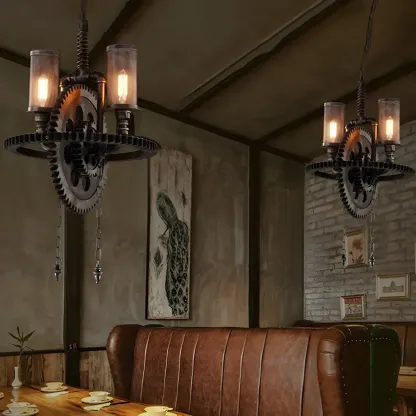 Black Metal Gear Industrial Steampunk Chandelier