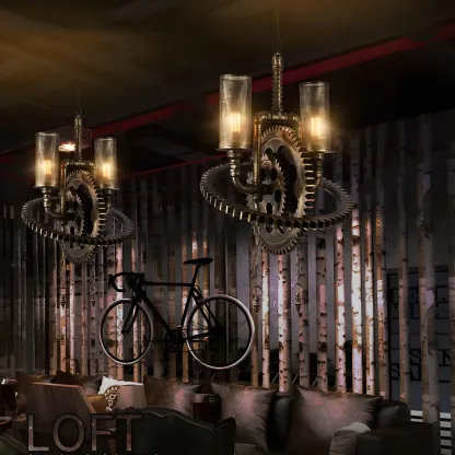 Black Metal Gear Industrial Steampunk Chandelier