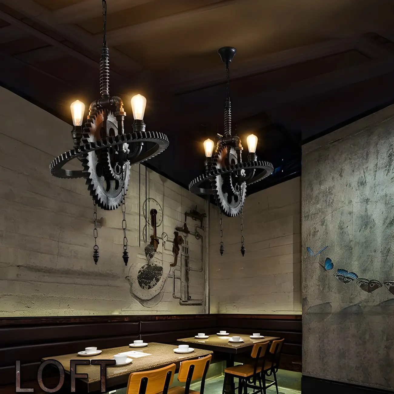 Black Metal Gear Industrial Steampunk Chandelier | homeyfad