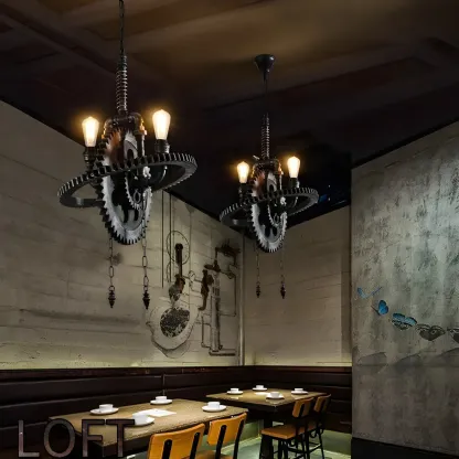 Black Metal Gear Industrial Steampunk Chandelier