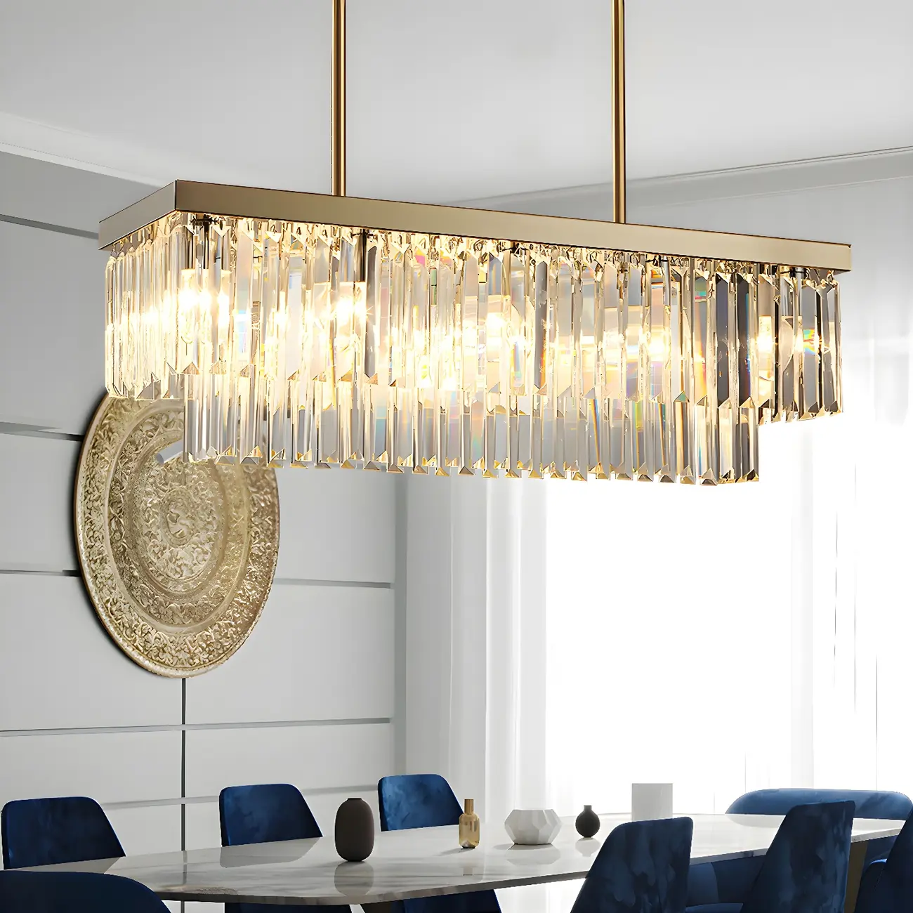 Modern Large Crystal Rectangle Island Pendant Light Image - 1 | homeyfad