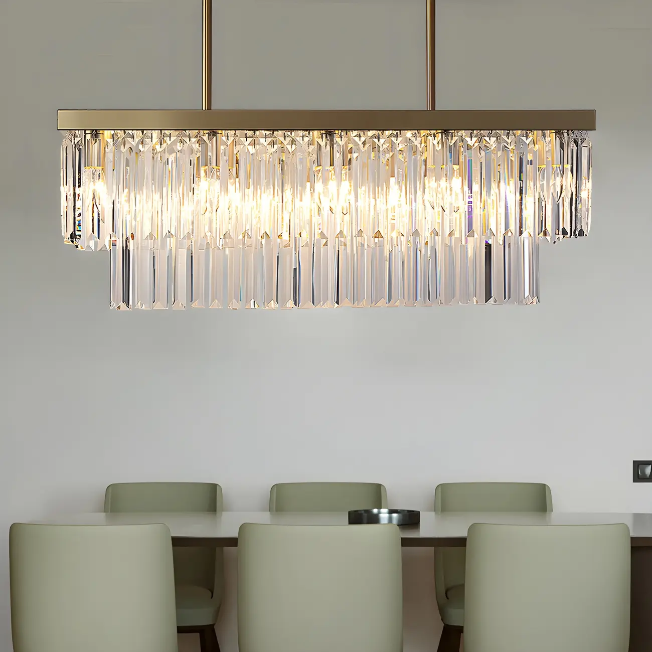 Modern Large Crystal Rectangle Island Pendant Light Image - 3 | homeyfad
