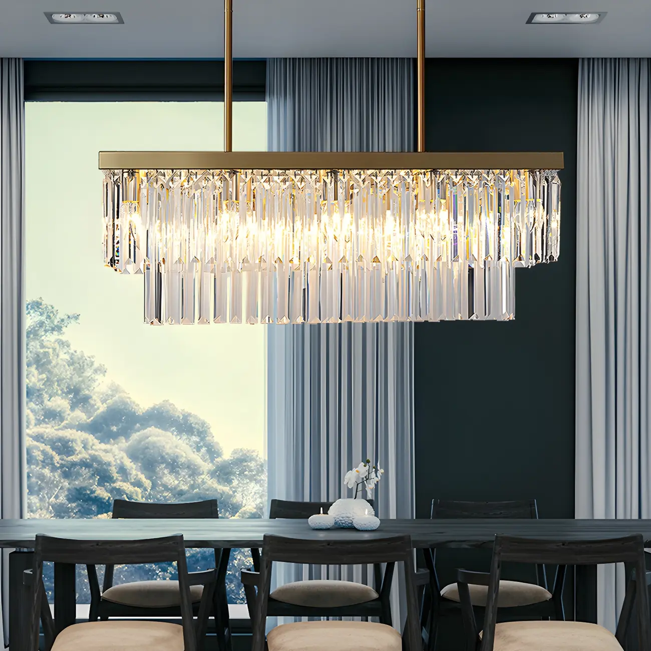 Modern Large Crystal Rectangle Island Pendant Light Image - 11 | homeyfad