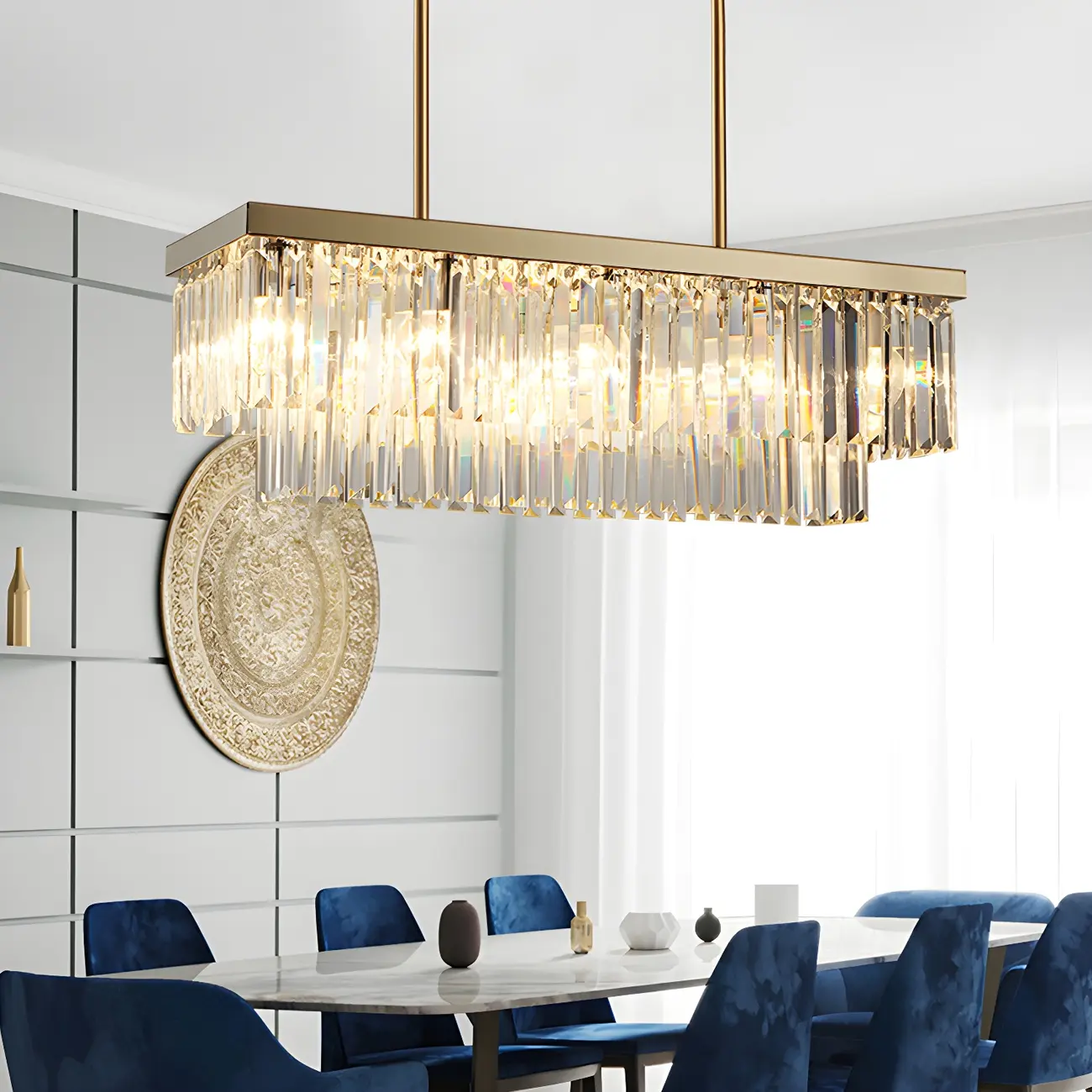 Modern Large Crystal Rectangle Island Pendant Light Image - 12 | homeyfad