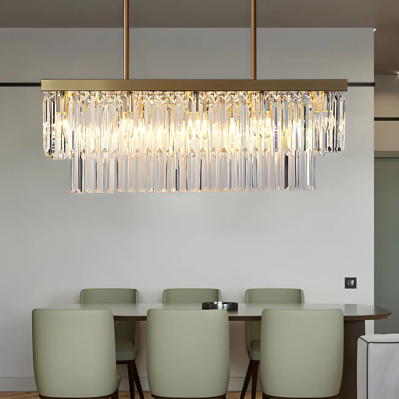 Modern Large Crystal Rectangle Island Pendant Light Image - 14 | homeyfad