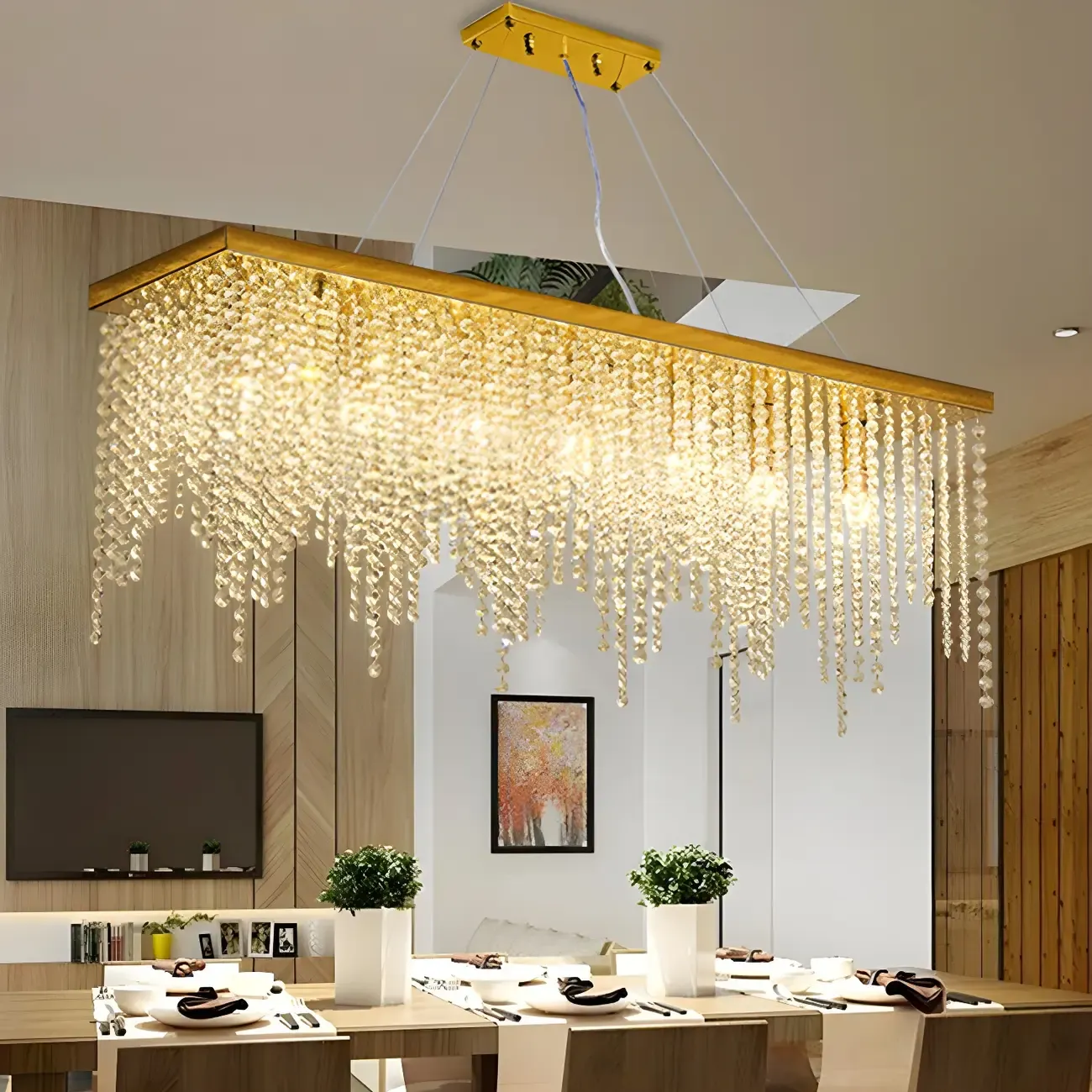 Kitchen Luxury Modern Gold Crystal Pendant Light Image - 1