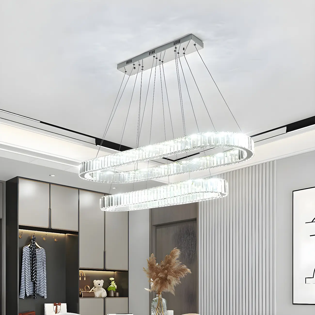 2-Tier Modern Silver Crystal Oval Island Chandelier Image - 1 | homeyfad