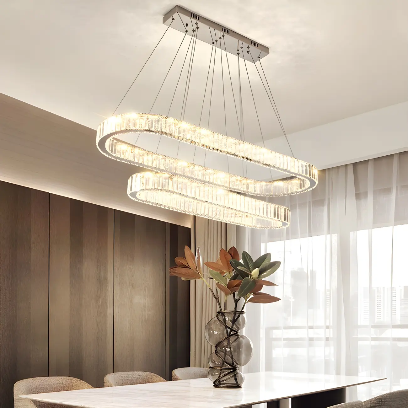 2-Tier Modern Silver Crystal Oval Island Chandelier Image - 4 | homeyfad