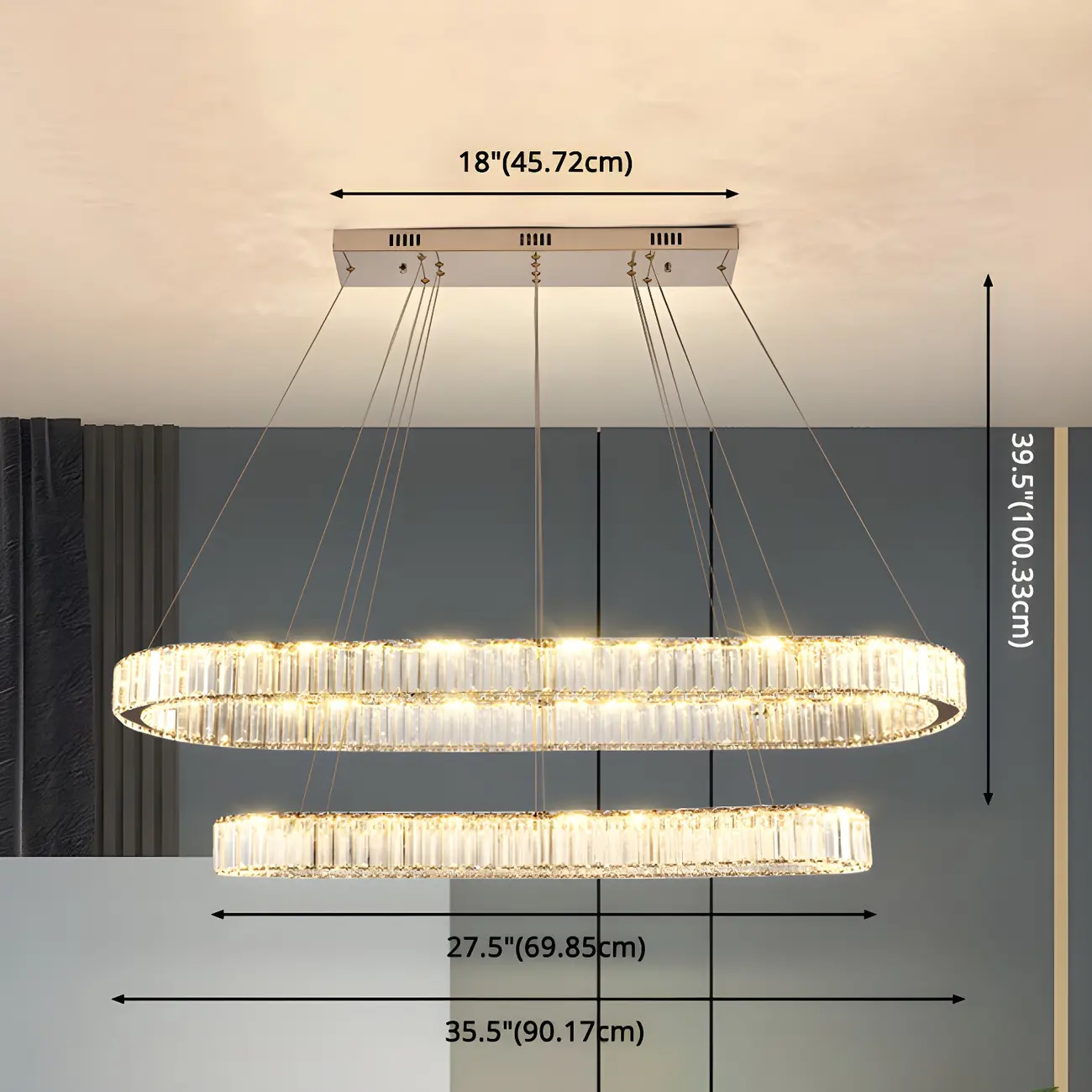 2-Tier Modern Silver Crystal Oval Island Chandelier Image - 8 | homeyfad