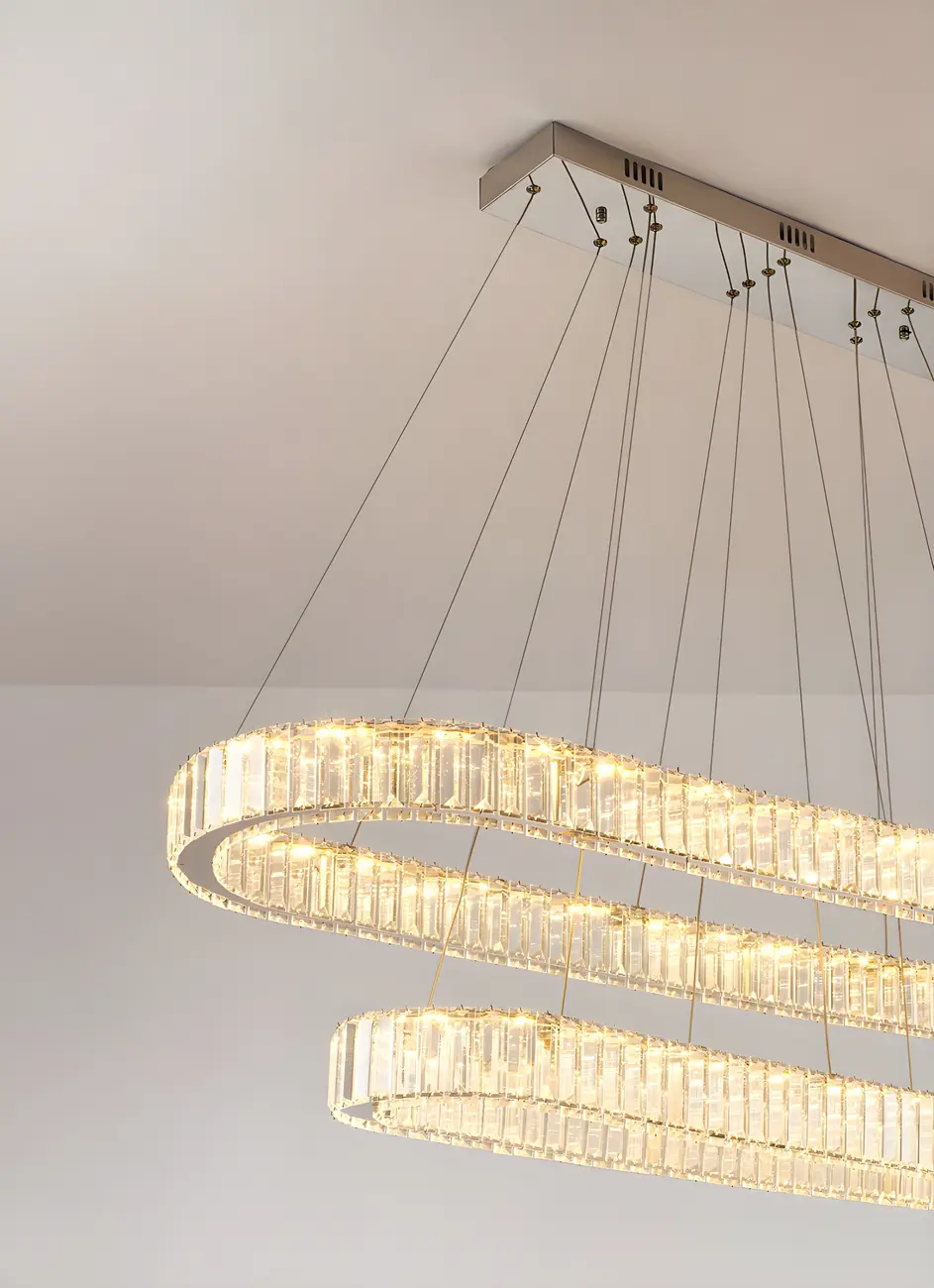 2-Tier Modern Silver Crystal Oval Island Chandelier Image - 10 | homeyfad