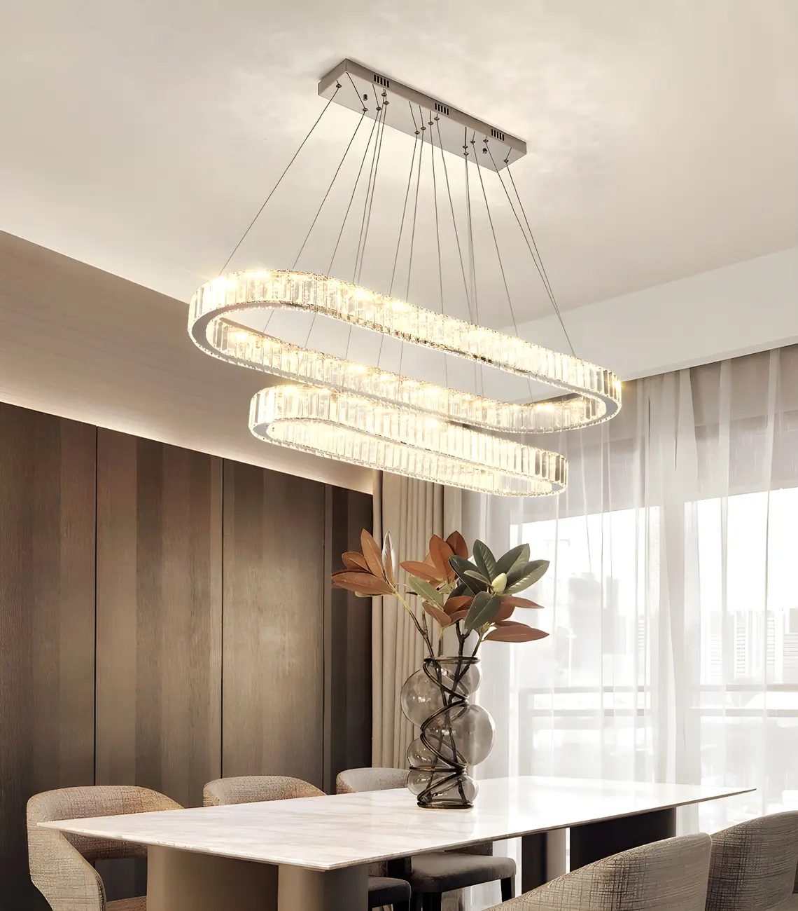 2-Tier Modern Silver Crystal Oval Island Chandelier Image - 3 | homeyfad