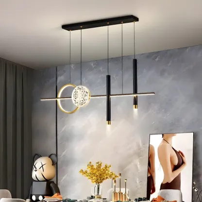 Contemporary LED Gold-Black Linear Island Chandelier Image - 1