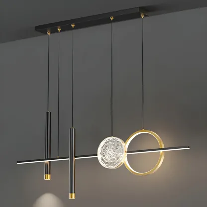 Contemporary LED Gold-Black Linear Island Chandelier Image - 2