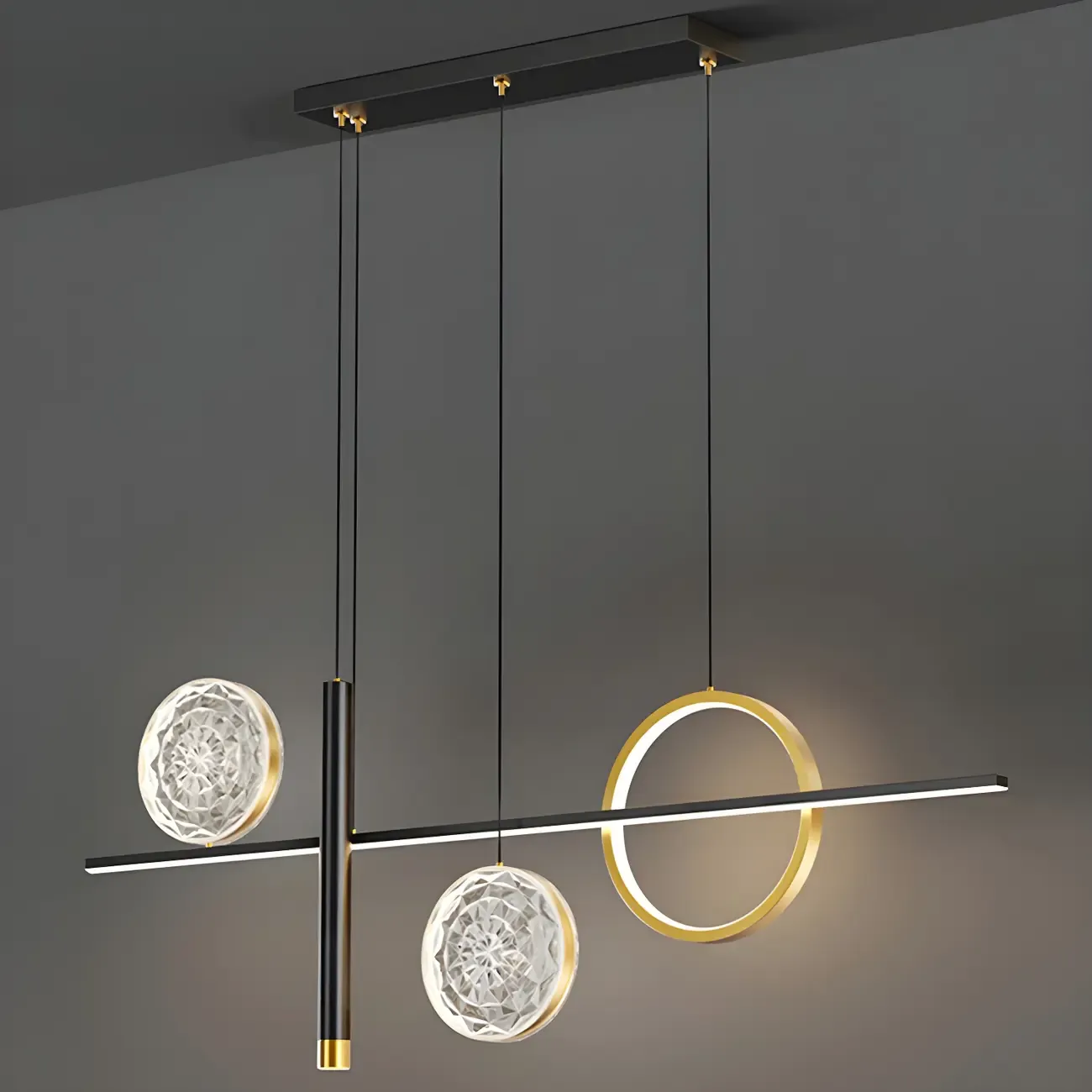 Contemporary LED Gold-Black Linear Island Chandelier Image - 3