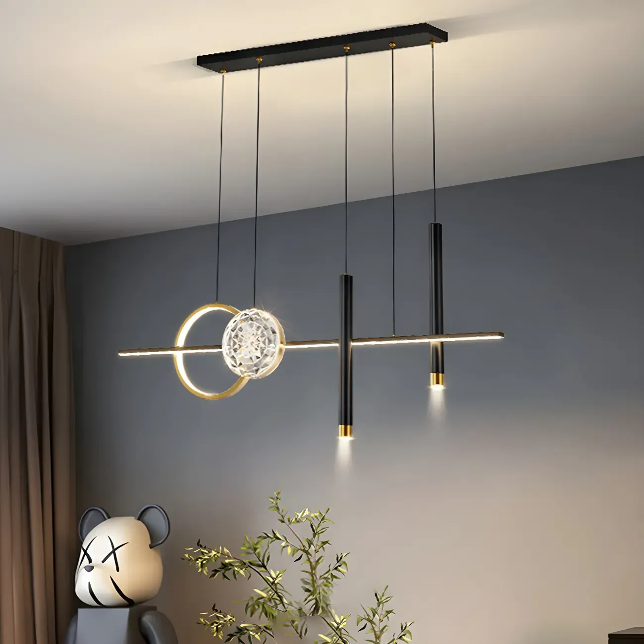 Contemporary LED Gold-Black Linear Island Chandelier Image - 4
