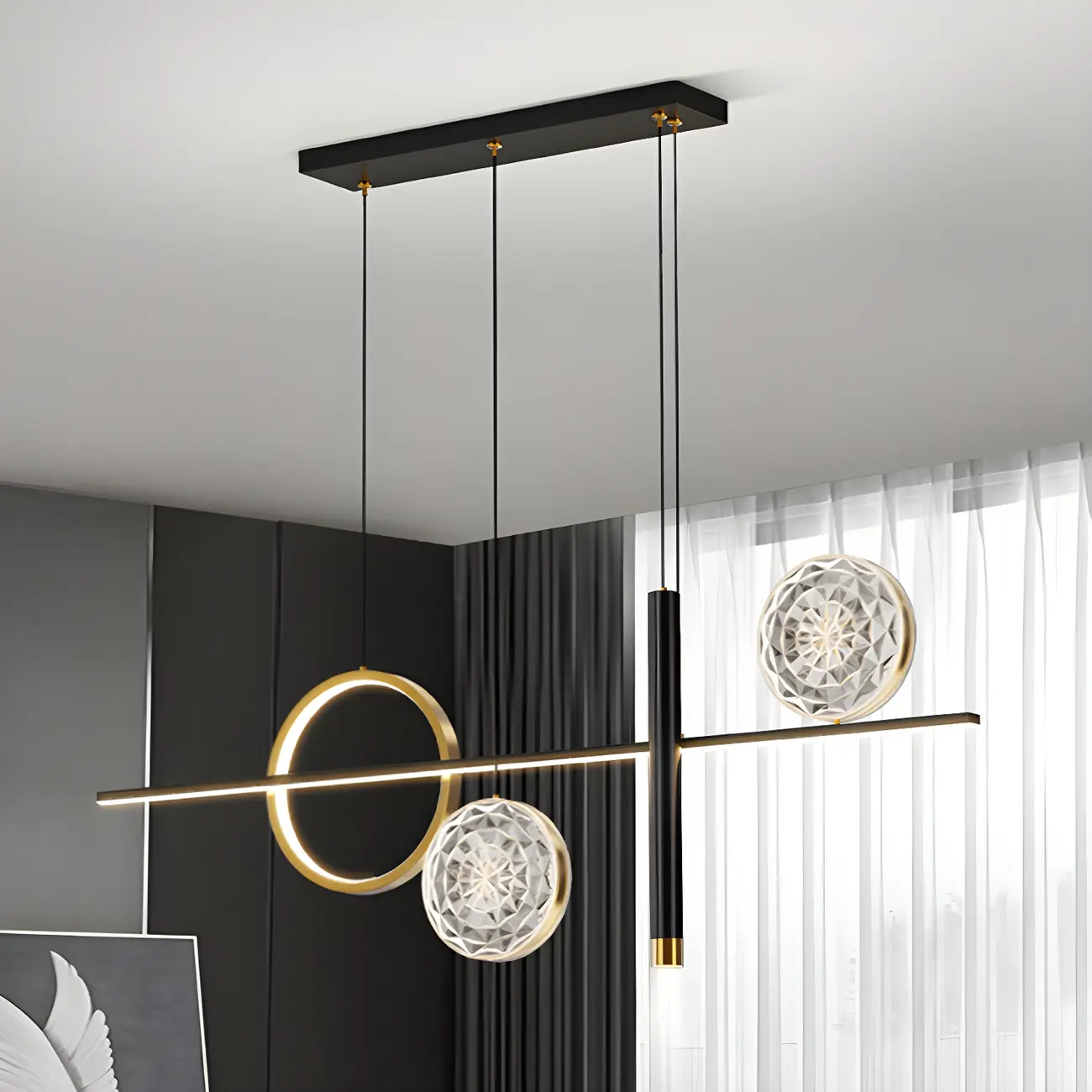 Contemporary LED Gold-Black Linear Island Chandelier Image - 10 | homeyfad
