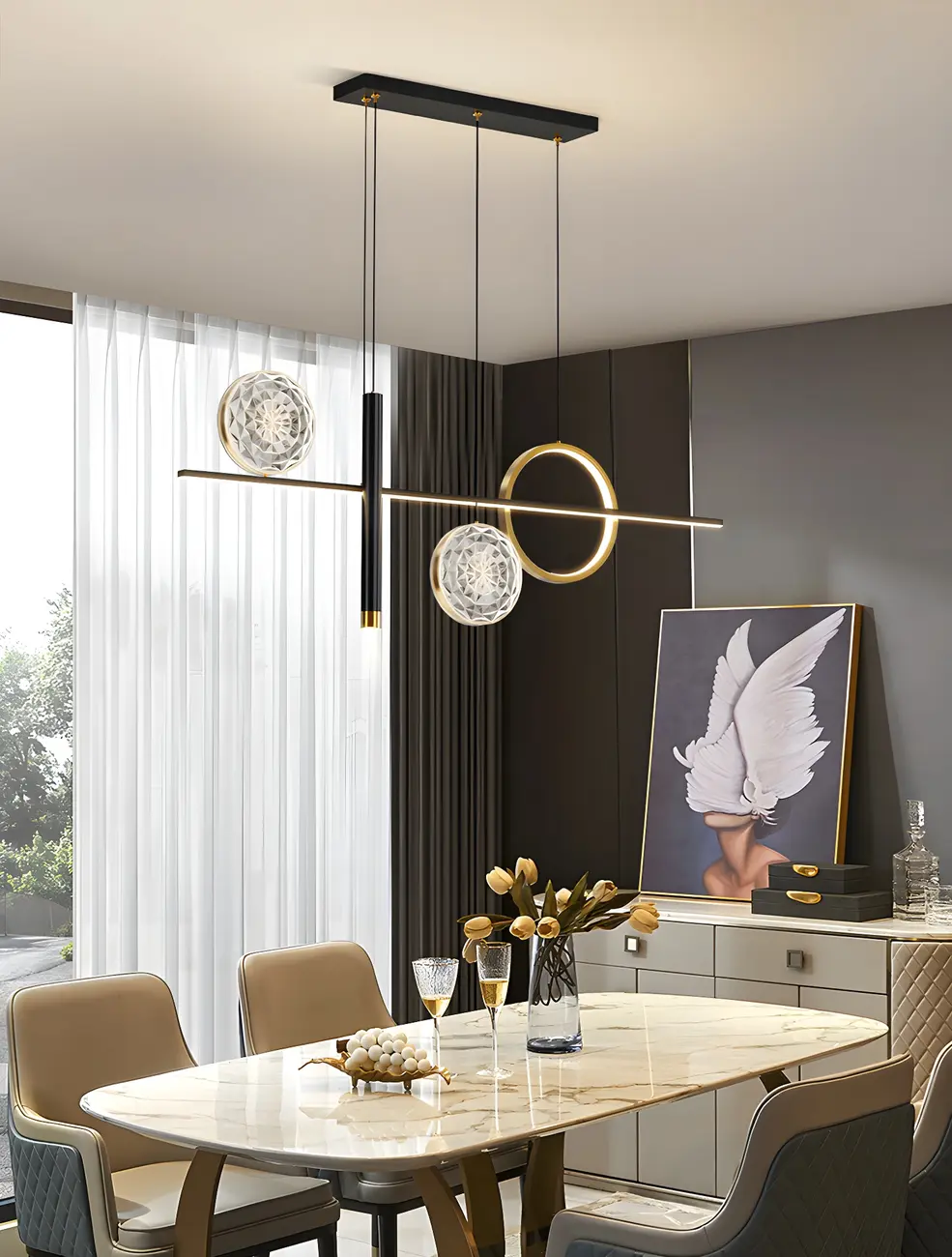 Contemporary LED Gold-Black Linear Island Chandelier Image - 13 | homeyfad